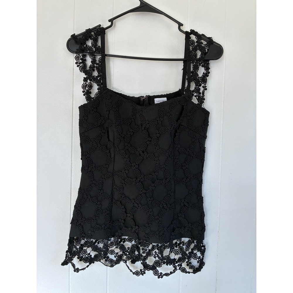 Lascana Black Crochet Lace Square‎ Neck Tank Top Small Geometric Floral Overlay